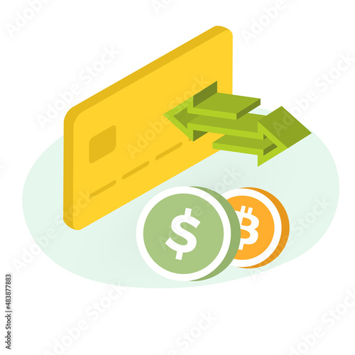 Bitcoin BTC and USD Currency money business concept. All time high cryptocurrency revenue and fiat coins, calculator and income graph on the background. Coin exchange illustration.