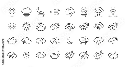 Set of Weather Forecast. Collection of icons on white background. Vector illustration.