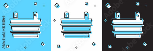 Set Sauna bucket icon isolated on blue and white, black background. Vector