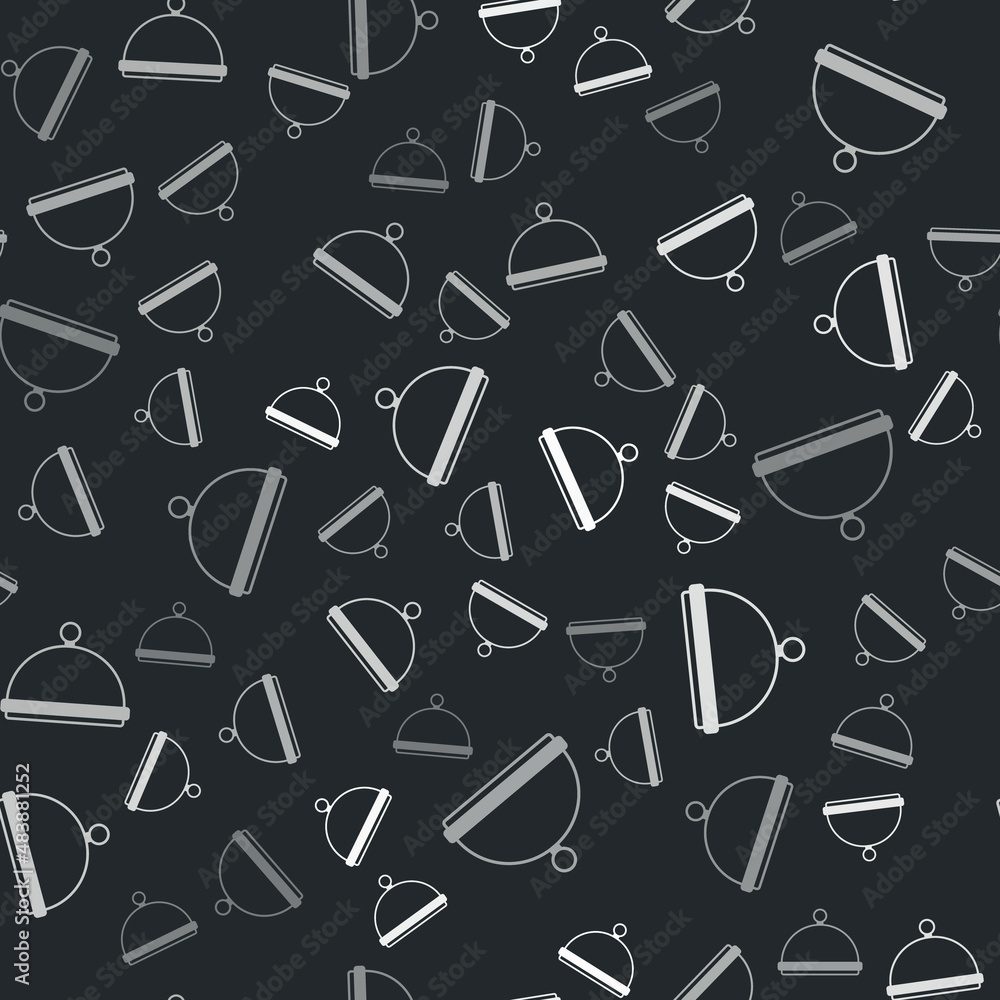 Grey Covered with a tray of food icon isolated seamless pattern on black background. Tray and lid sign. Restaurant cloche with lid. Kitchenware symbol. Vector Grey Covered with a tray of food icon isolated seamless pattern on black background. Tray and lid sign. Restaurant cloche with lid. Kitchenware symbol. Vector