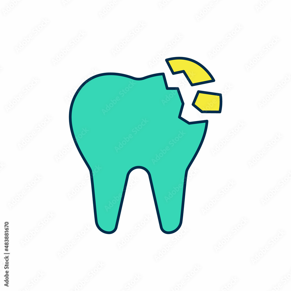 Filled outline Broken tooth icon isolated on white background. Dental problem icon. Dental care symbol. Vector Filled outline Broken tooth icon isolated on white background. Dental problem icon. Dental care symbol. Vector