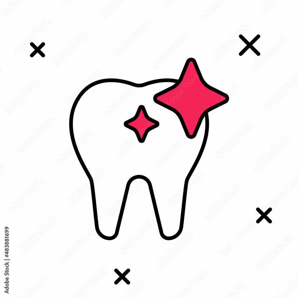Filled outline Tooth whitening concept icon isolated on white background. Tooth symbol for dentistry clinic or dentist medical center. Vector Filled outline Tooth whitening concept icon isolated on white background. Tooth symbol for dentistry clinic or dentist medical center. Vector