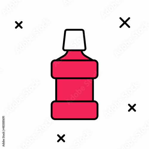 Filled outline Mouthwash plastic bottle icon isolated on white background. Liquid for rinsing mouth. Oralcare equipment. Vector