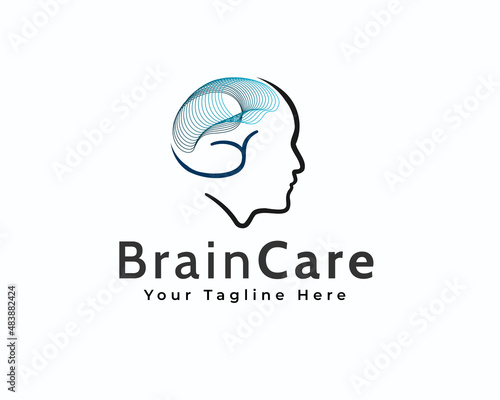 head human brain face line art logo template illustration