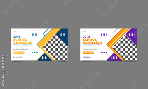 School admission banner template for welcome back to school, poster, flyer or junior school and social media web banner design template.