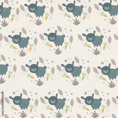 Animal seamless pattern with cute bunny vector illustration in cartoon style  suitable for children s products