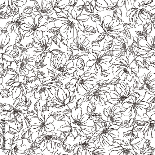 Seamless and beautiful flower illustration pattern, © daicokuebisu