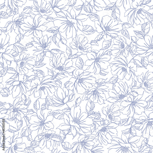 Seamless and beautiful flower illustration pattern,