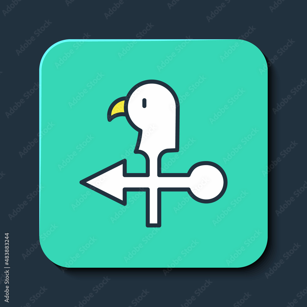 Filled outline Rooster weather vane icon isolated on blue background. Weathercock sign. Windvane rooster. Turquoise square button. Vector Filled outline Rooster weather vane icon isolated on blue background. Weathercock sign. Windvane rooster. Turquoise square button. Vector