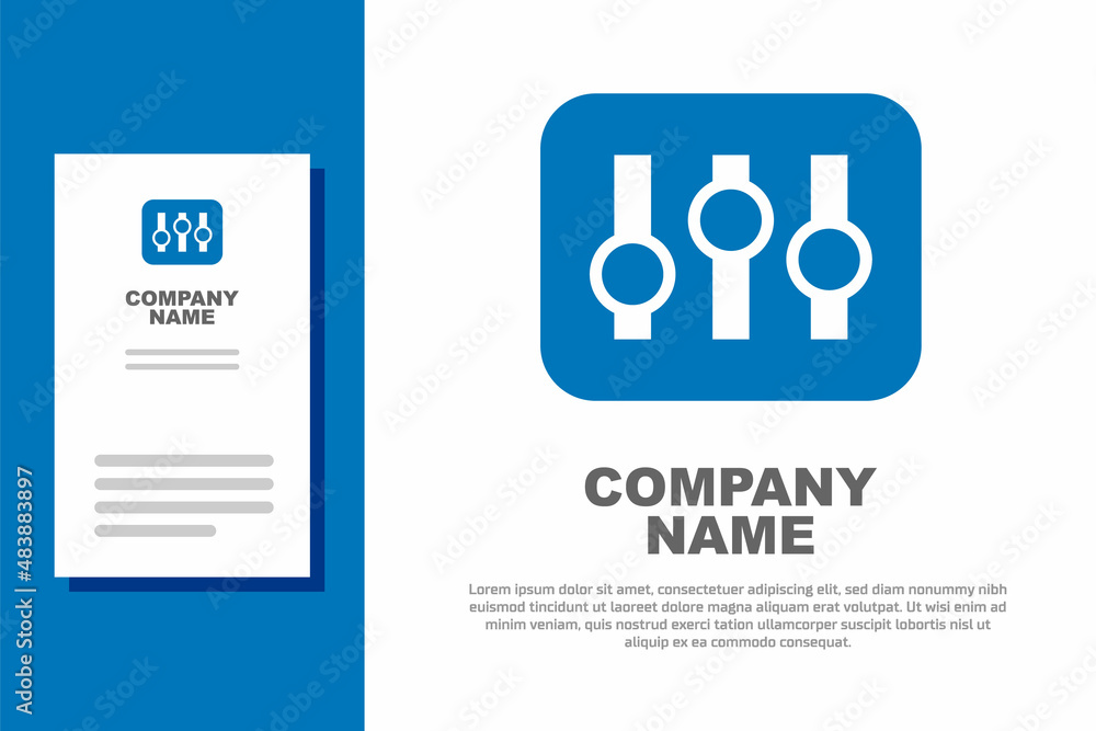 Blue Sound mixer controller icon isolated on white background. Dj equipment slider buttons. Mixing console. Logo design template element. Vector Blue Sound mixer controller icon isolated on white background. Dj equipment slider buttons. Mixing console. Logo design template element. Vector
