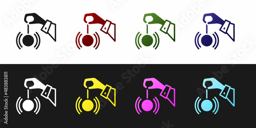 Set Hypnosis icon isolated on black and white background. Human eye with spiral hypnotic iris. Vector