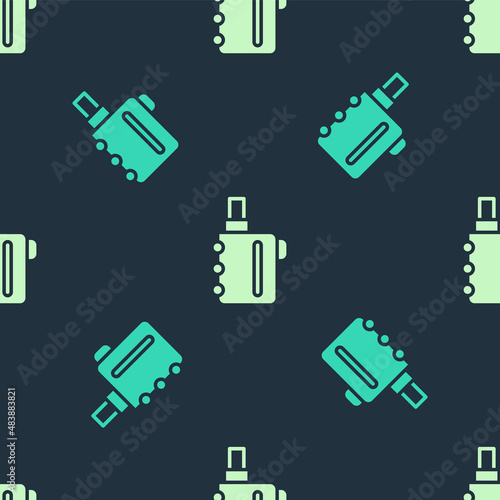 Green and beige Electronic cigarette icon isolated seamless pattern on blue background. Vape smoking tool. Vaporizer Device. Vector