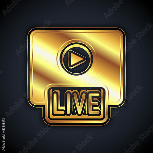 Gold Live streaming online videogame play icon isolated on black background. Vector