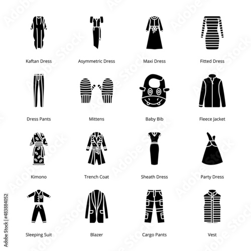 Clothes and Accessories Glyph Icons - Solid, Vectors photo