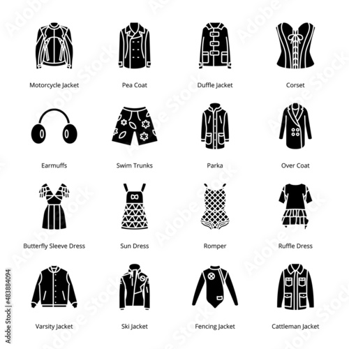 Clothes and Accessories Glyph Icons - Solid, Vectors
