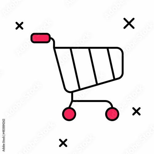 Filled outline Shopping cart icon isolated on white background. Online buying concept. Delivery service sign. Supermarket basket symbol. Vector