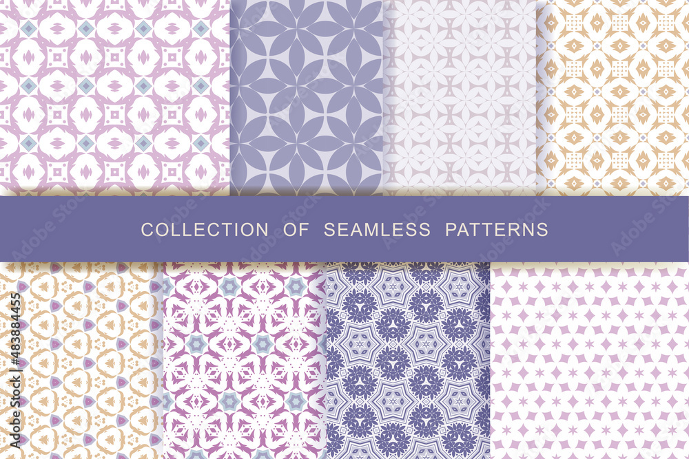 Set of 8 Seamless Patterns. Vector illustration. Textile printing