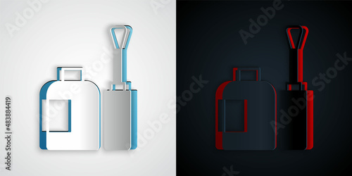 Paper cut Bottle of nail polish icon isolated on grey and black background. Paper art style. Vector