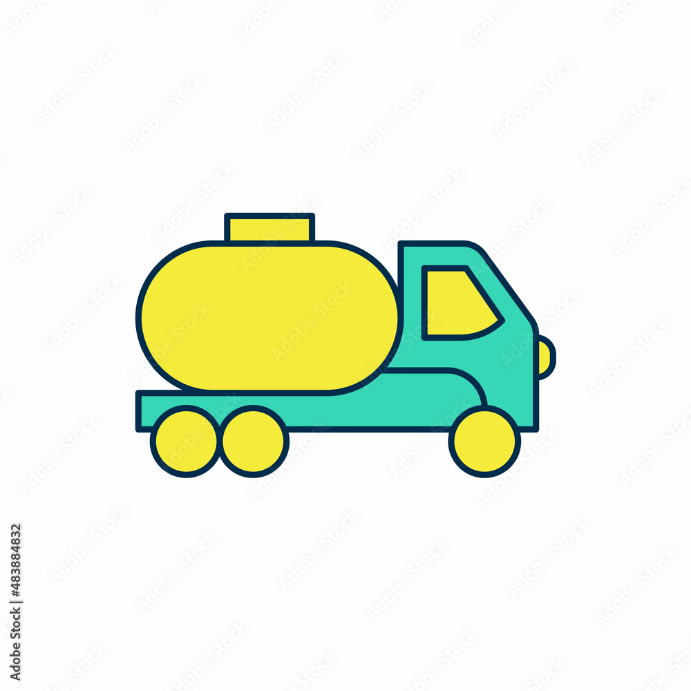 Filled outline Tanker truck icon isolated on white background. Petroleum tanker, petrol truck, cistern, oil trailer. Vector Filled outline Tanker truck icon isolated on white background. Petroleum tanker, petrol truck, cistern, oil trailer. Vector