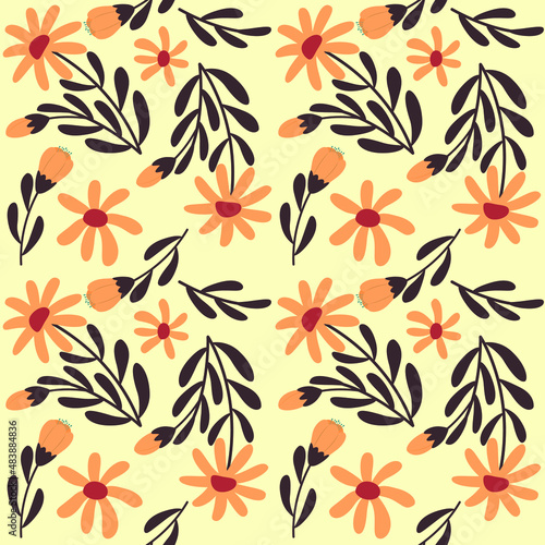 seamless pattern with flowers twigs and buds pastel palette