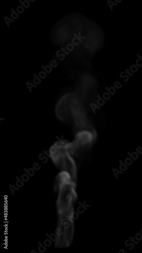 Tall and Thin Wisp of White Smoke with very Low Density going up Slowly on a Black Background