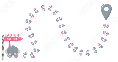 Easter bunny foot print direction point for egg hunt map. Vector stock illustration isolated on white background. 