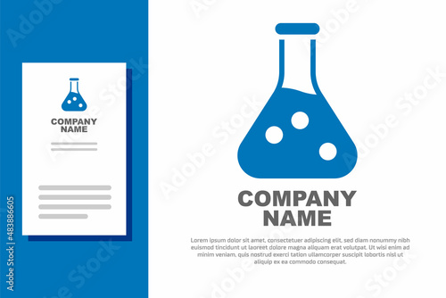 Blue Test tube and flask chemical laboratory test icon isolated on white background. Laboratory glassware sign. Logo design template element. Vector