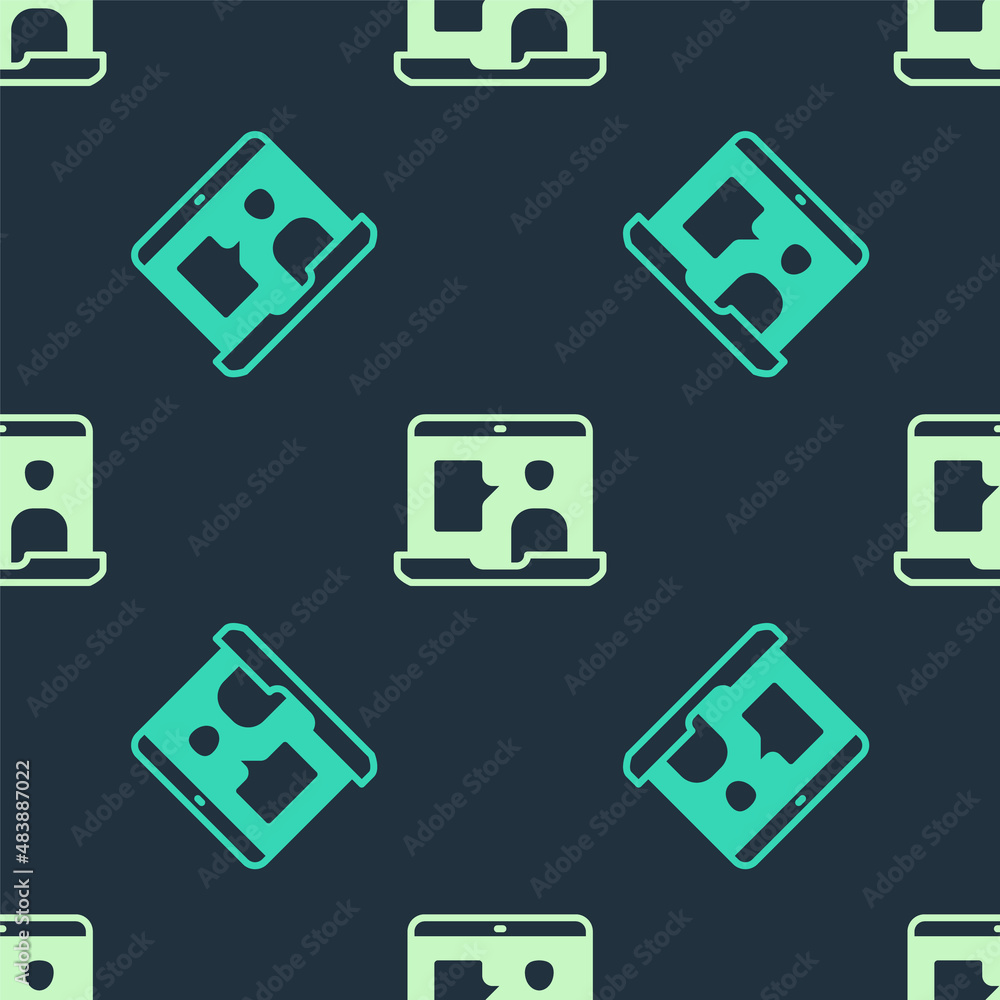 Green and beige E-learning of different foreign languages icon isolated seamless pattern on blue background. Vector Green and beige E-learning of different foreign languages icon isolated seamless pattern on blue background. Vector