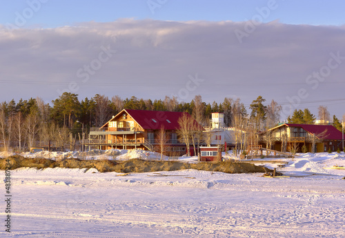 Houses on the shore of the Ob Sea