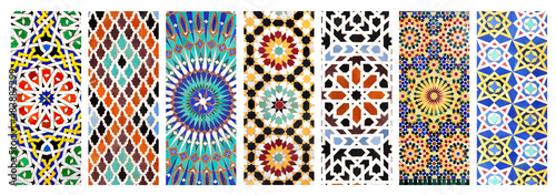 Photographie Set of vertical banners with textures of ancient moroccan ceramic mosaic