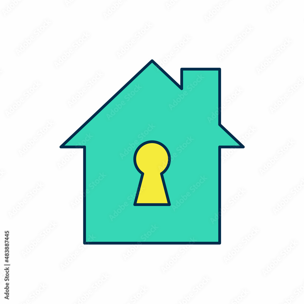 Filled outline House under protection icon isolated on white background. Home and shield. Protection, safety, security, protect, defense concept. Vector Filled outline House under protection icon isolated on white background. Home and shield. Protection, safety, security, protect, defense concept. Vector