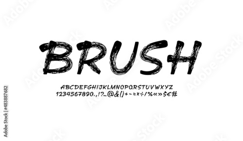 Brush handwritten font, script alphabet, calligraphy cursive typeface in style of hand drawn, vector illustration 10EPS