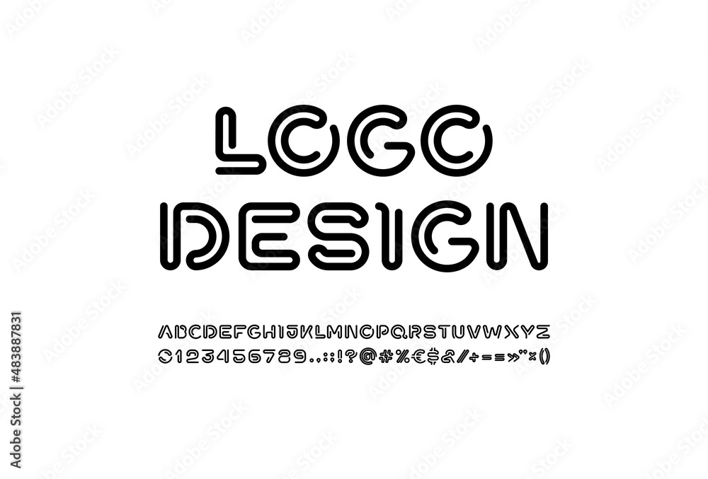 Digital style alphabet, trendy font from thick segment rounded line, minimal technology style letters and numbers and punctuation marks, vector illustration 10EPS Digital style alphabet, trendy font from thick segment rounded line, minimal technology style letters and numbers and punctuation marks, vector illustration 10EPS