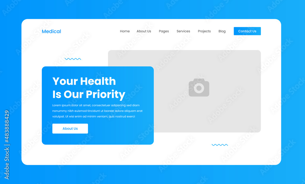 Medical health care website landing page ui template design. Creative and modern home page design
