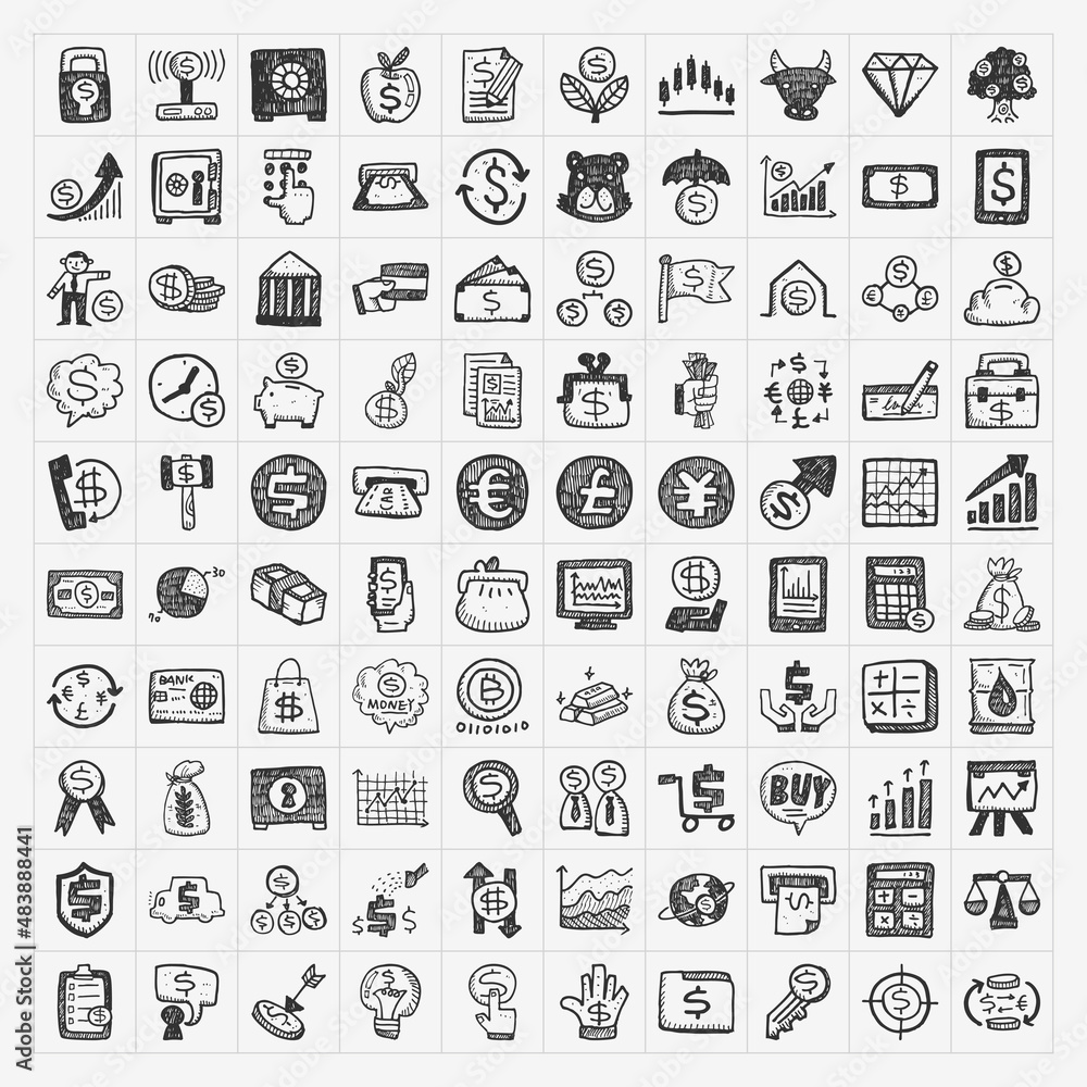 doodle financial icons set doodle financial icons set