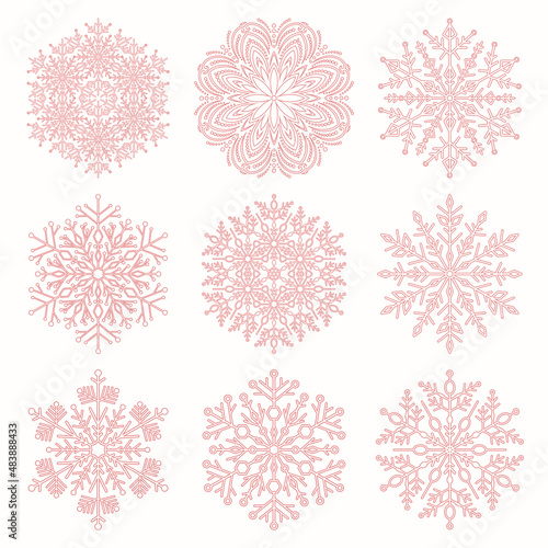 Set of vector snowflakes. Collection of winter ornaments. Snowflakes collection. Red snowflakes for backgrounds and designs