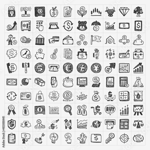 doodle financial icons set