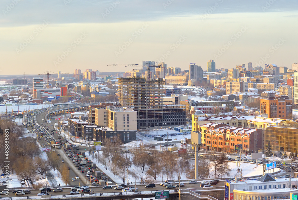 Coastal part of the capital of Siberia. Highway along Bolshevistskaya Street