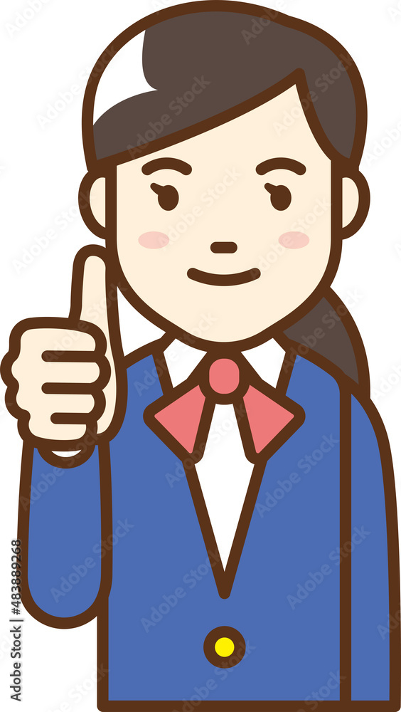 Illustration of a woman in uniform giving a thumbs up. Illustration of a woman in uniform giving a thumbs up.