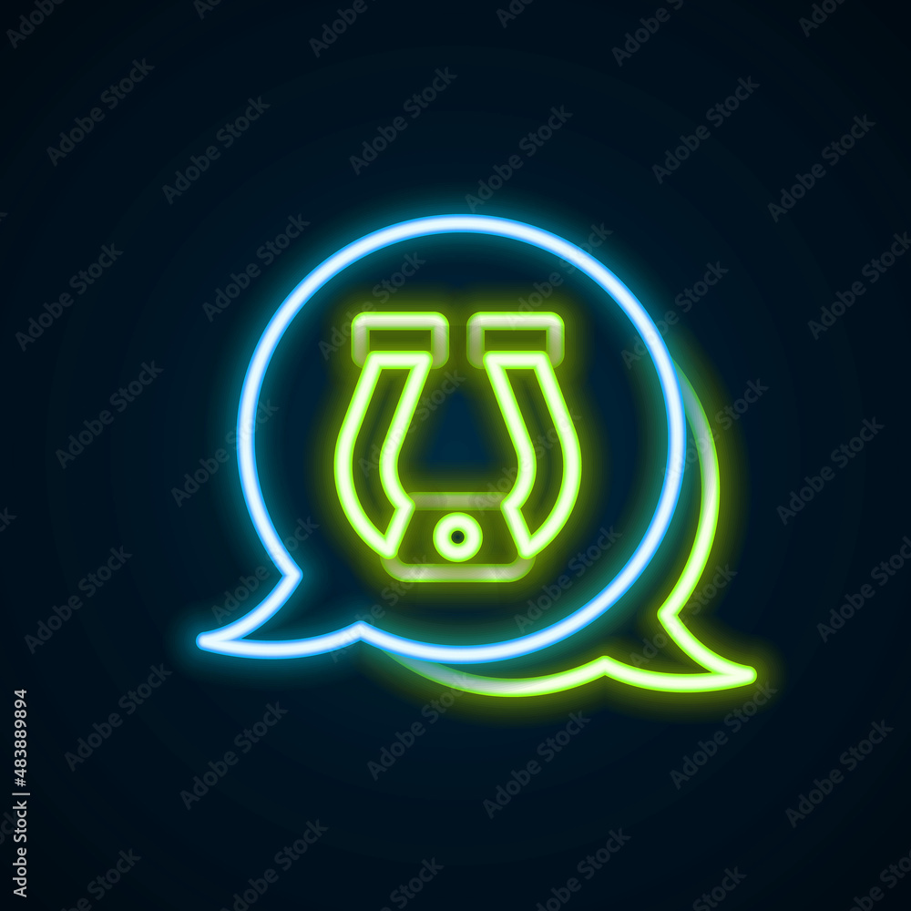 Glowing neon line Horseshoe icon isolated on black background. Colorful outline concept. Vector Glowing neon line Horseshoe icon isolated on black background. Colorful outline concept. Vector