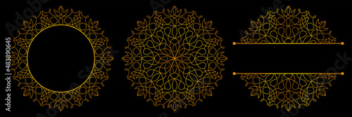 Set of flower mandalas. Split pattern in form of mandala for Henna Mehndi or tattoo decoration. Decorative ornament in ethnic oriental style, vector illustration.