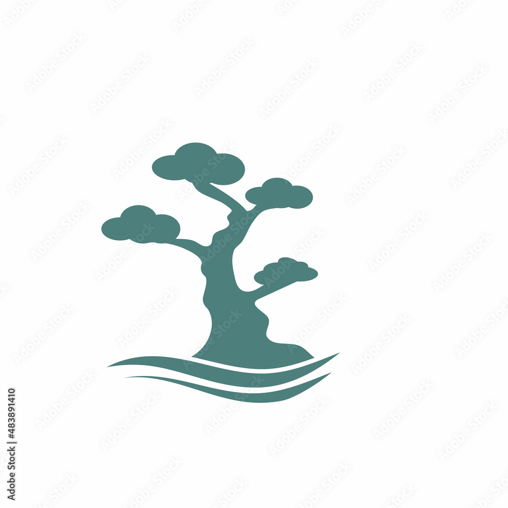 Fototapeta Oriental Bonsai Art, Japanese Mini Small Plant Tree on Pot Silhouette logo design vector
