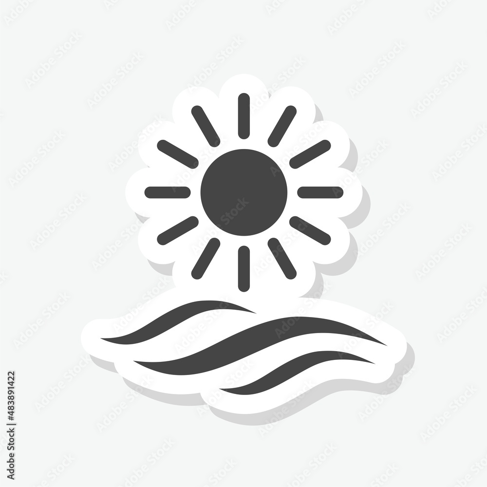Sun and wave sticker icon isolated on white background Sun and wave sticker icon isolated on white background