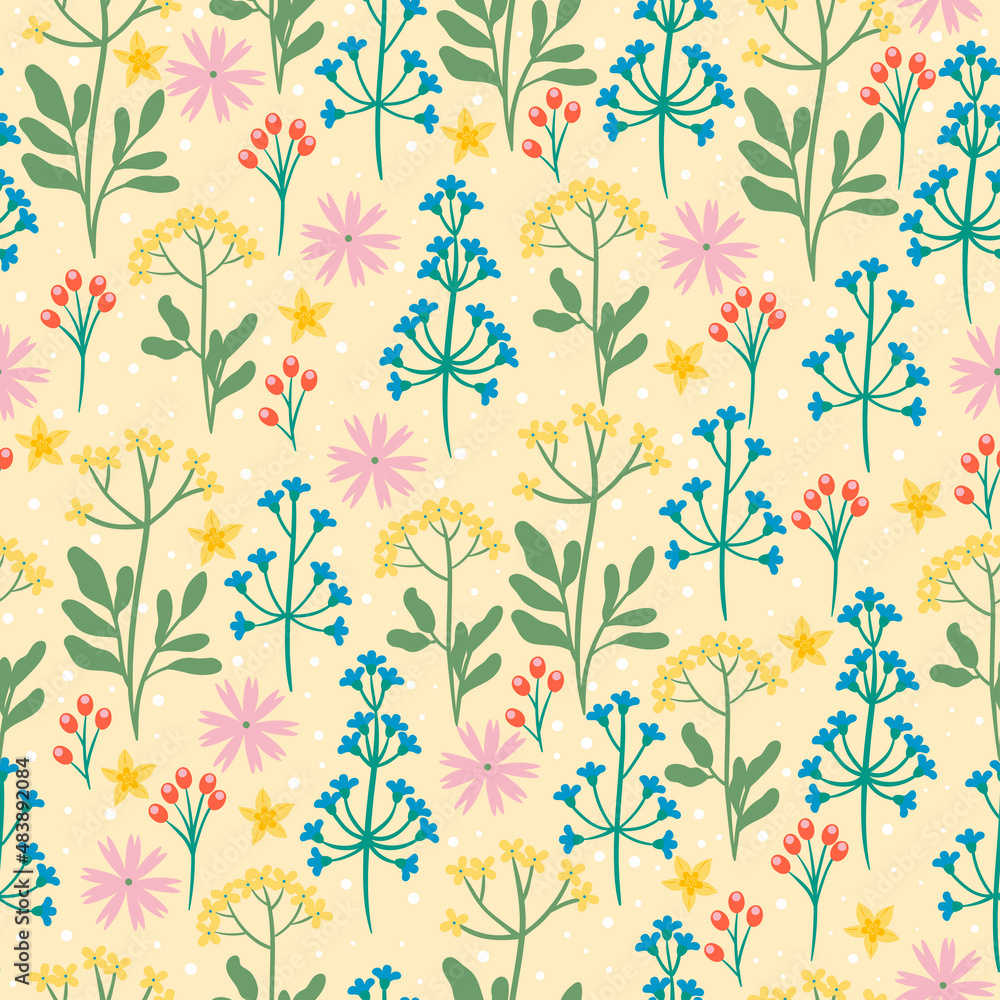 Seamless pattern with meadow flowers. Vector graphics. Seamless pattern with meadow flowers. Vector graphics.