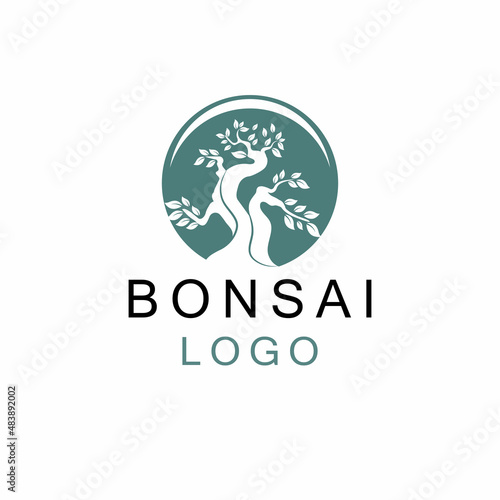 Oriental Bonsai Art, Japanese Mini Small Plant Tree on Pot Silhouette logo design vector