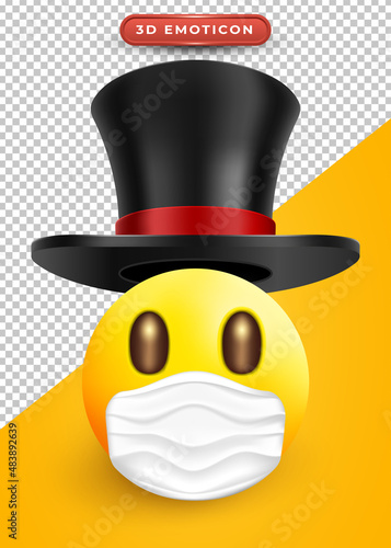 3d emoji with magic hat and wearing a mask