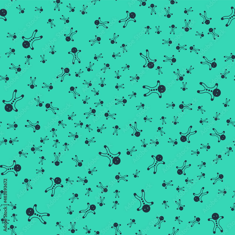 Black Holiday gingerbread man cookie icon isolated seamless pattern on green background. Cookie in shape of man with icing. Vector Black Holiday gingerbread man cookie icon isolated seamless pattern on green background. Cookie in shape of man with icing. Vector