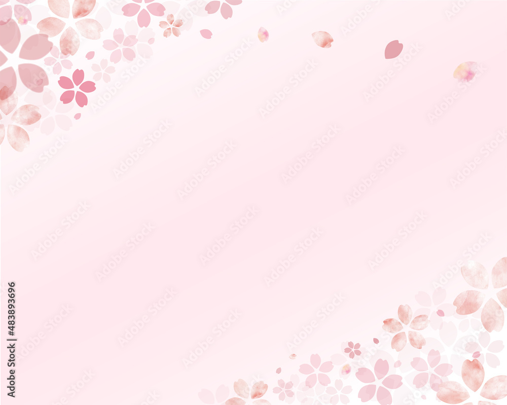 手書き　水彩　桜　背景　ピンクグラデ背景