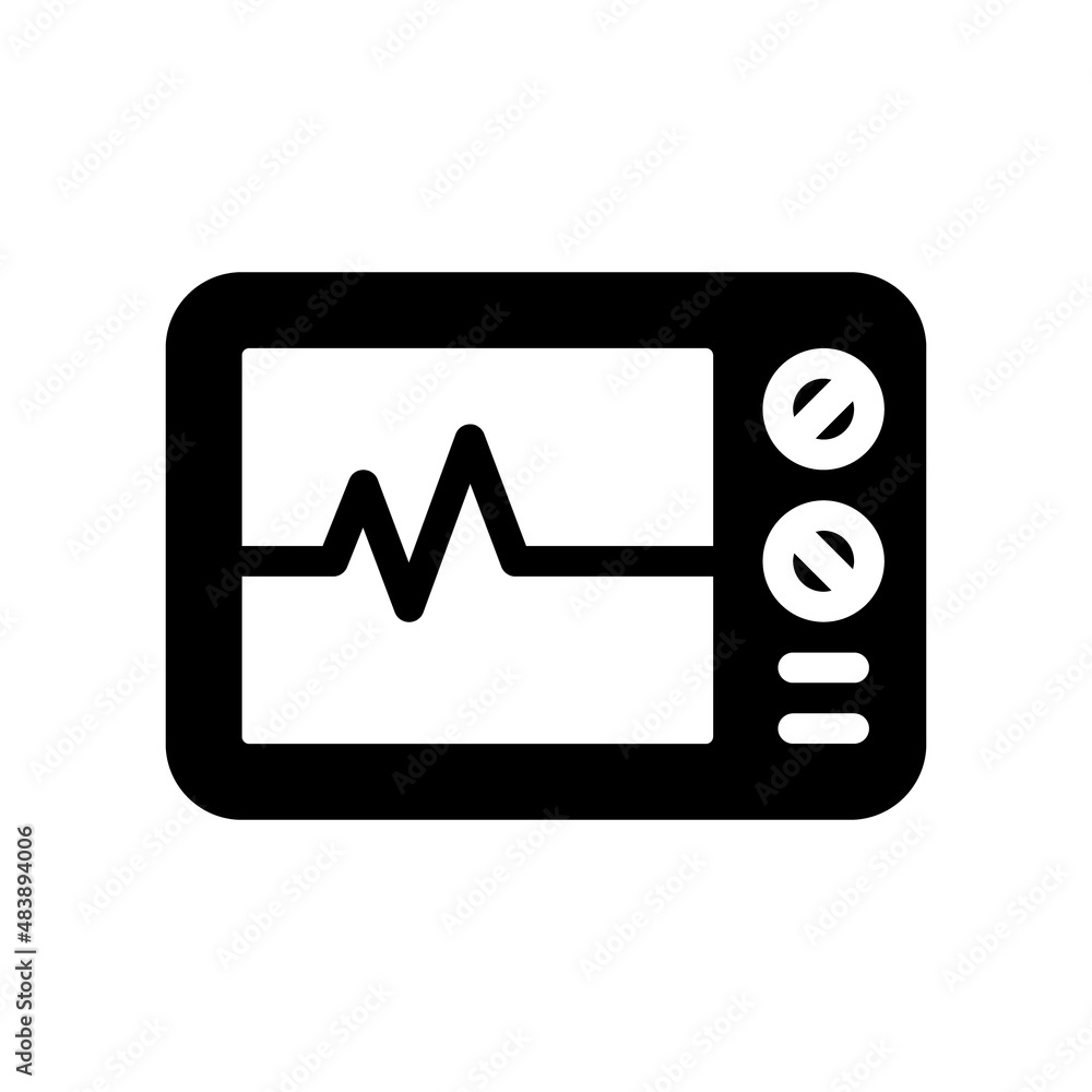 Monitor screen from a health monitor that displays a heart rate graph. Health care cardiograph device icon. Monitor screen from a health monitor that displays a heart rate graph. Health care cardiograph device icon.