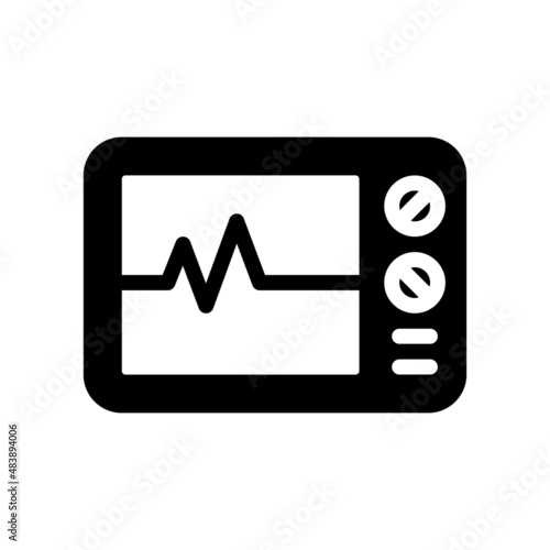 Monitor screen from a health monitor that displays a heart rate graph. Health care cardiograph device icon.